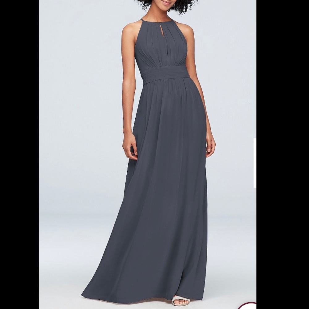 David’s Bridal high nick chiffon bridesmaid dress with keyhole